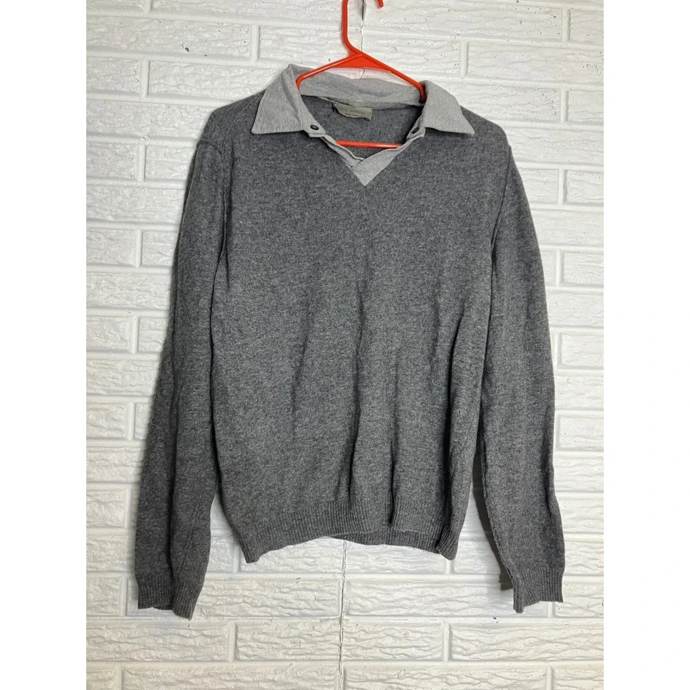 Ch. K. Williams Sweater Mens Large Gray Excellent Merino Cashmere Made in Italy